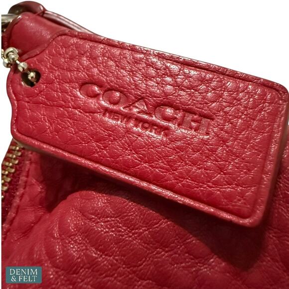 Coach Red Pebbled Leather Hobo Shoulder Bag w/ Crossbody Strap Gold Hardware - Picture 16 of 16